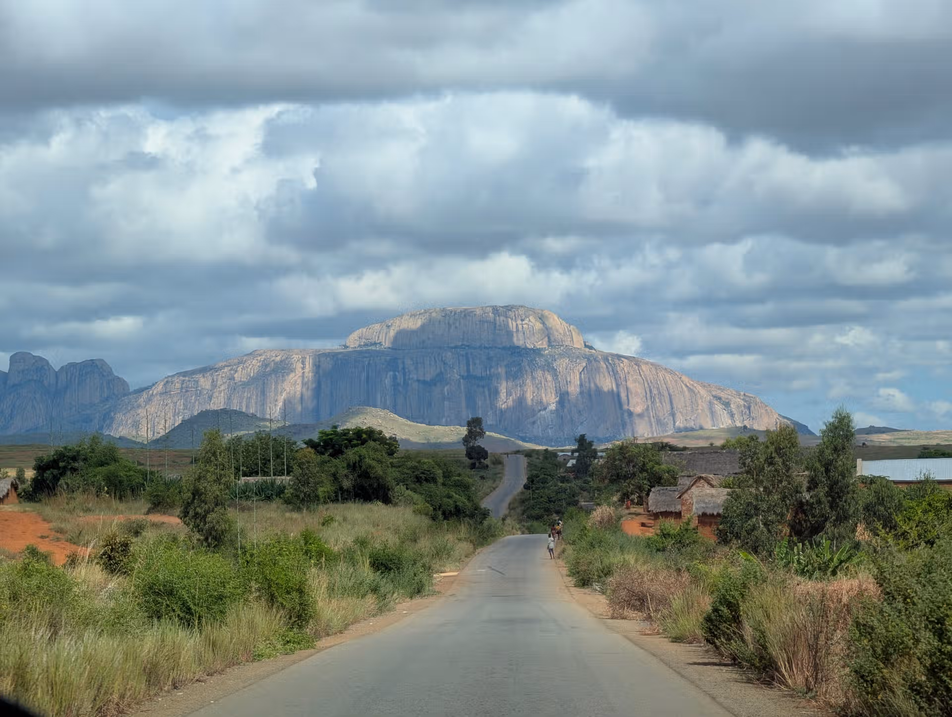 Scenic national road 7 landscape with the Ifandana sacred mountain at the background in the south of Madagascar